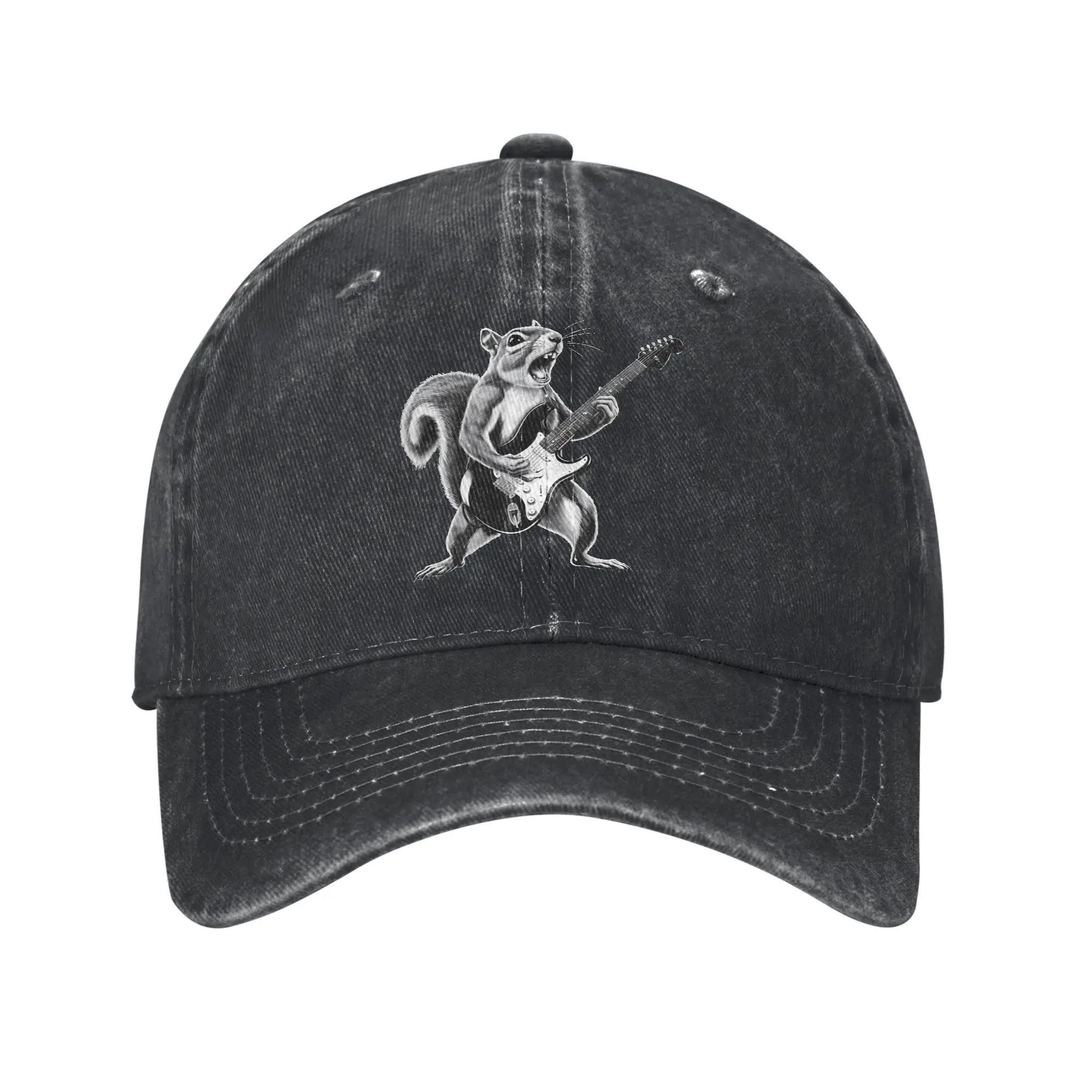 Baseball Cap Rockstar Squirrel Shreds  squirrel playing guitar Oversized Summer Trendy Trucker Hat Fishing Visor Baseball Caps