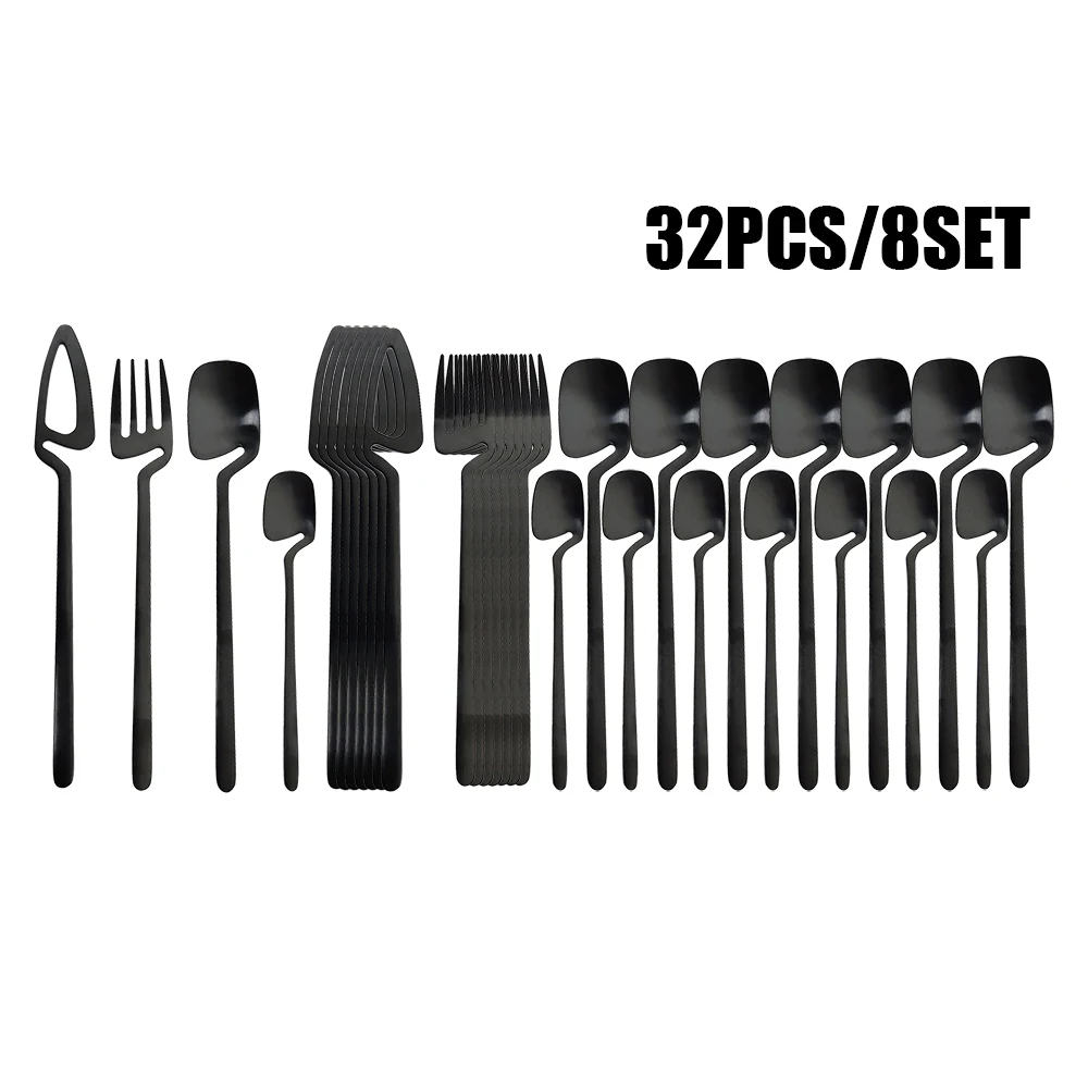 32pcs Black Matte Cutlery Set 304 Stainless Steel Dinnerware Set Knife Fork Spoon Dinner Set Bar Party Kitchen Tableware Gift