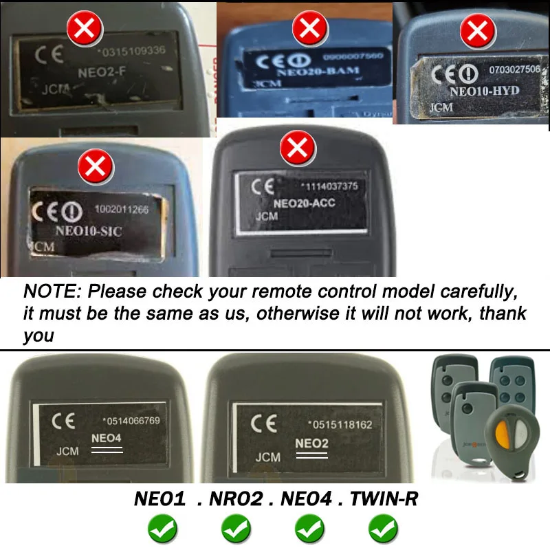 For JCM NEO1 NEO2 NEO4 TWIN-R Remote Control Garage 433.92MHz Rolling Code Compatible With JCM Remote Control