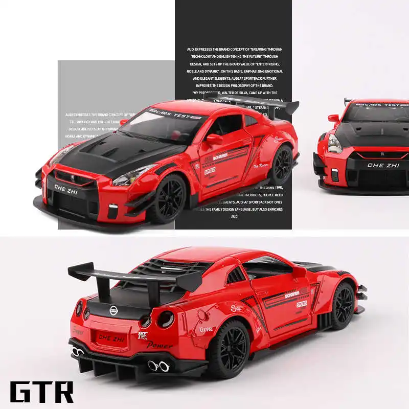 1:24 Skyline Ares Nissan GTR R34 R35 Alloy Sports Car Model Diecast Metal Racing Car Model Simulation Sound Light Kids Toys Gift