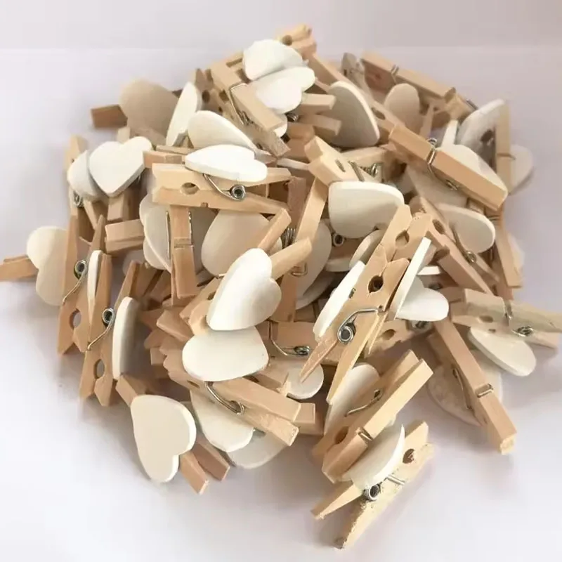 50 Stück weiße Herz-Liebes-Holz-Wäscheklammern, Mini-Wäscheklammern, Postkartenklammern, Heim- und Hochzeitsdekoration, Schreibwaren – Detail 4