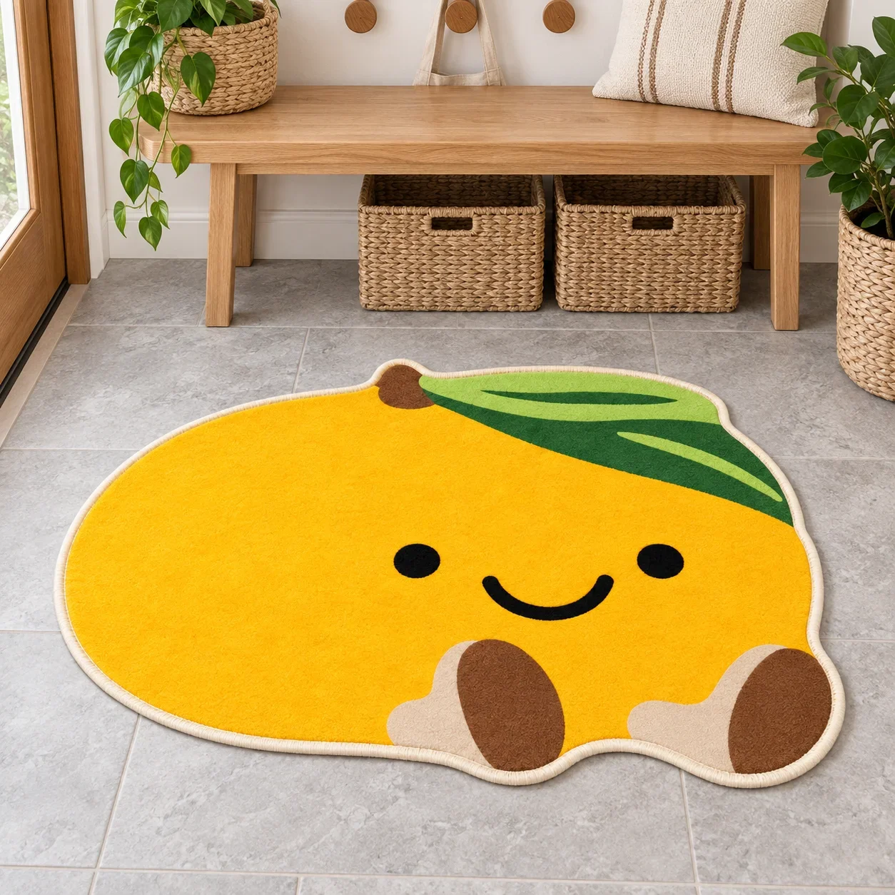 Cute Orange Character Irregular Shaped Area Rug, Soft Non Slip Floor Mat for Bedroom Living Room Entryway Nursery Reading Corn