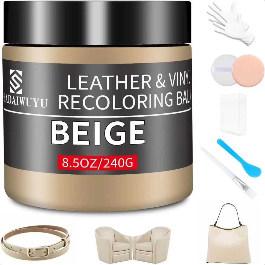 

Leather Recoloring Balm8.5oz Leather Color Restorer Beige Leather Repair kit for Furniture and Car Interior Leather Couch Scrat