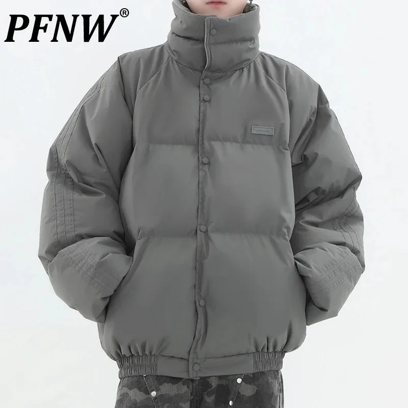 

PFNW American Stand Collar Padded Jacket Men Winter Thickened Couple Coats Male Solid Collar Tops 2024 Autumn New Trendy 28W4865