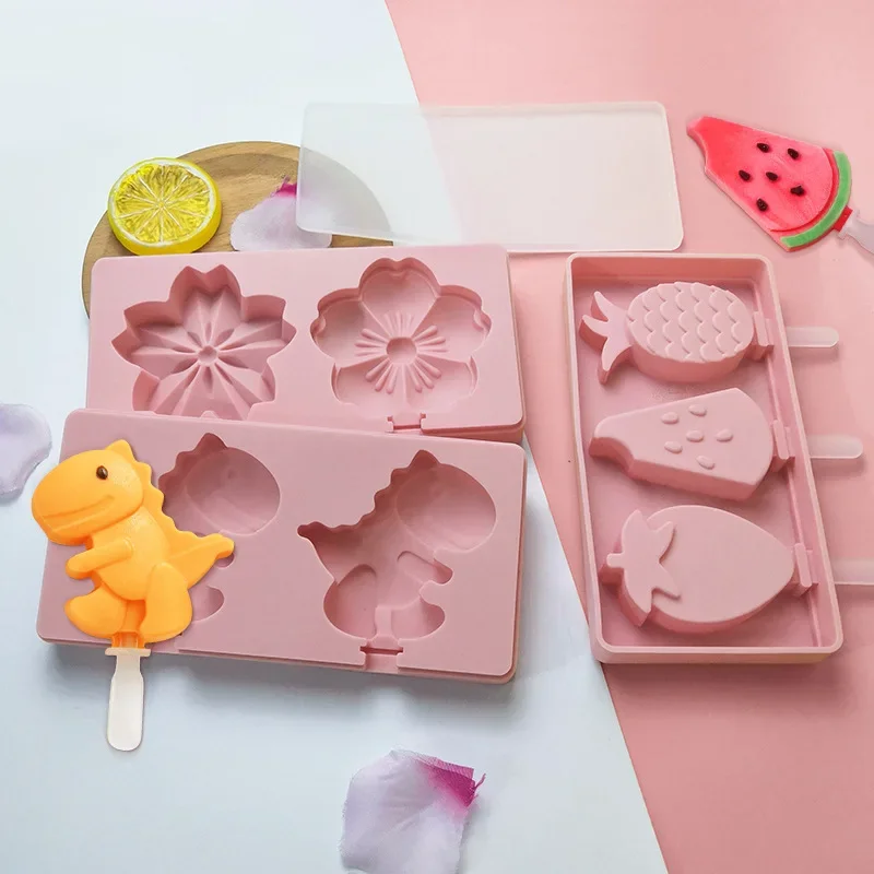 Cartoon Ice cream Silicone mould DIY Animal Ice Cube Making Homemade Popsicle Sorbet Chocolate Popsicle mold random color