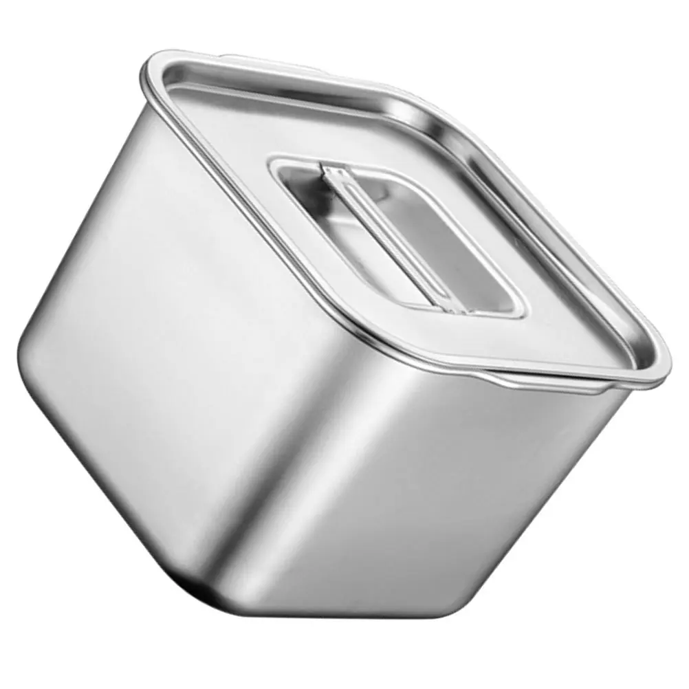 

Stainless Steel Condiment Box Large Capacity Spice Jar Kitchen Organizer Seasoning Storage Container Lid Square