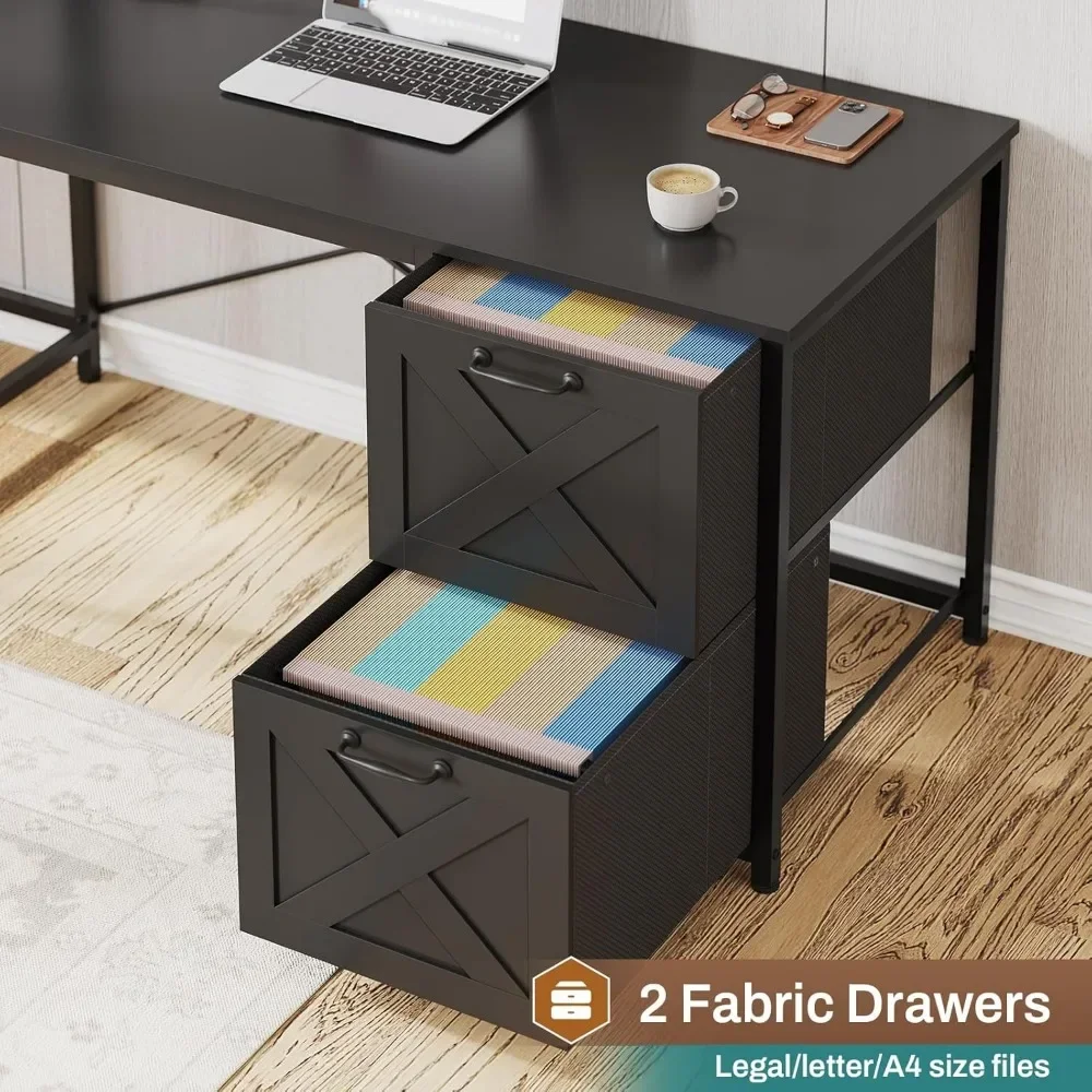 Bureau d'ordinateur réversible en forme de L, bureau de jeu avec lumières LED, égouts de proximité en tissu, prise de courant