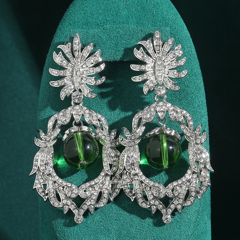 Statement Large Green Earrings Luxury For Woman Cubic Zircon Silver Color Luxury Quality Jewelry Designer Stone Antique 2025 New