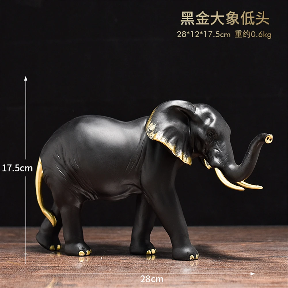 Luxury 30cm Big Elephant Resin Sculpture Animal Statue Home Decor Living Room Office Desktop Crafts Male Elephant Art Decoration