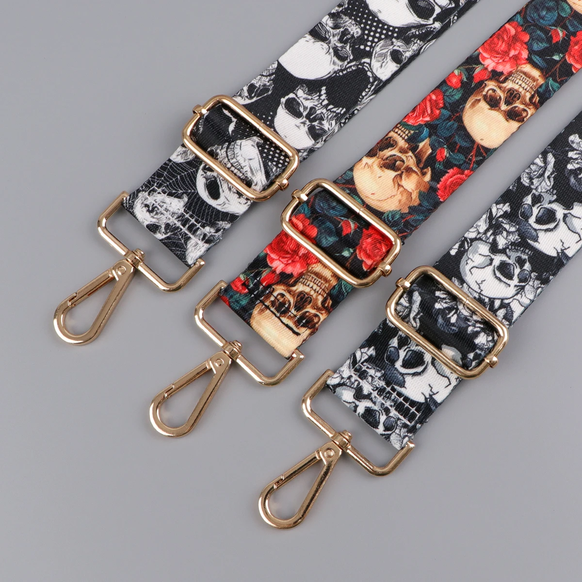 Cool Skeleton Fashionable Shoulder Crossbody Straps Skull Pattern Golden Chain for Man Adjustable Wide Strap Bag Accessories