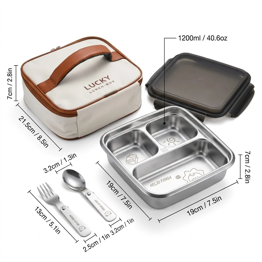 Draagbare 304 roestvrijstalen gedeelde bento lunchbox met 2/3 compartimenten, grote capaciteit, lekvrij voedselcontainer voor kinderen en studenten