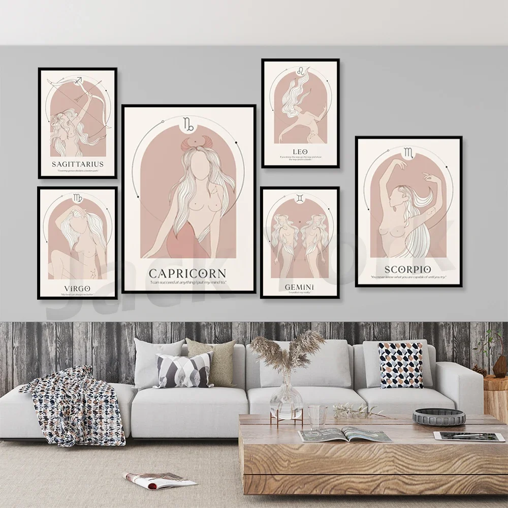 Zodiac Wall Decor, Boho Printable Art, Neutral Wall Art, Astrology Sign Print, Dorm Room Wall Decor, Cream Beige Print,