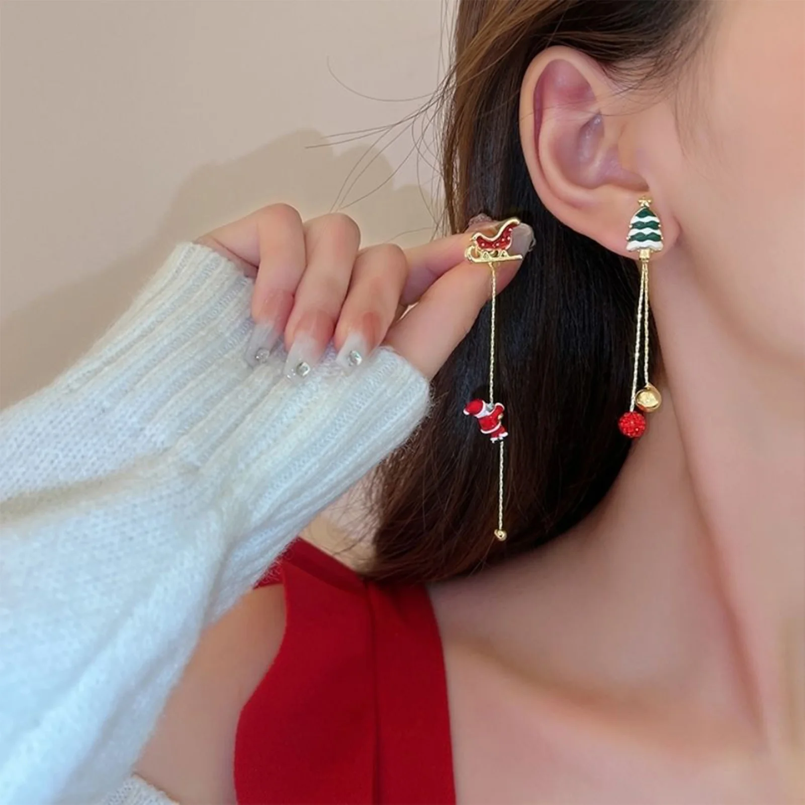 Christmas Long Dangle Earrings with Color-preserving  Tassel Decor for Performance Travel Dating Shopping image 4