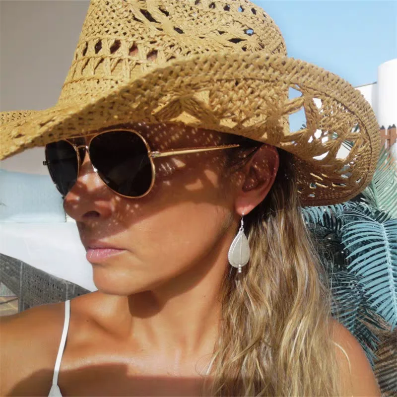 

Straw Hats Cowboy Woven Hand knitting Sun Hats Western Cowboy Hats Foldable Roll up Cap Travel Dresses Office gift Men & Women