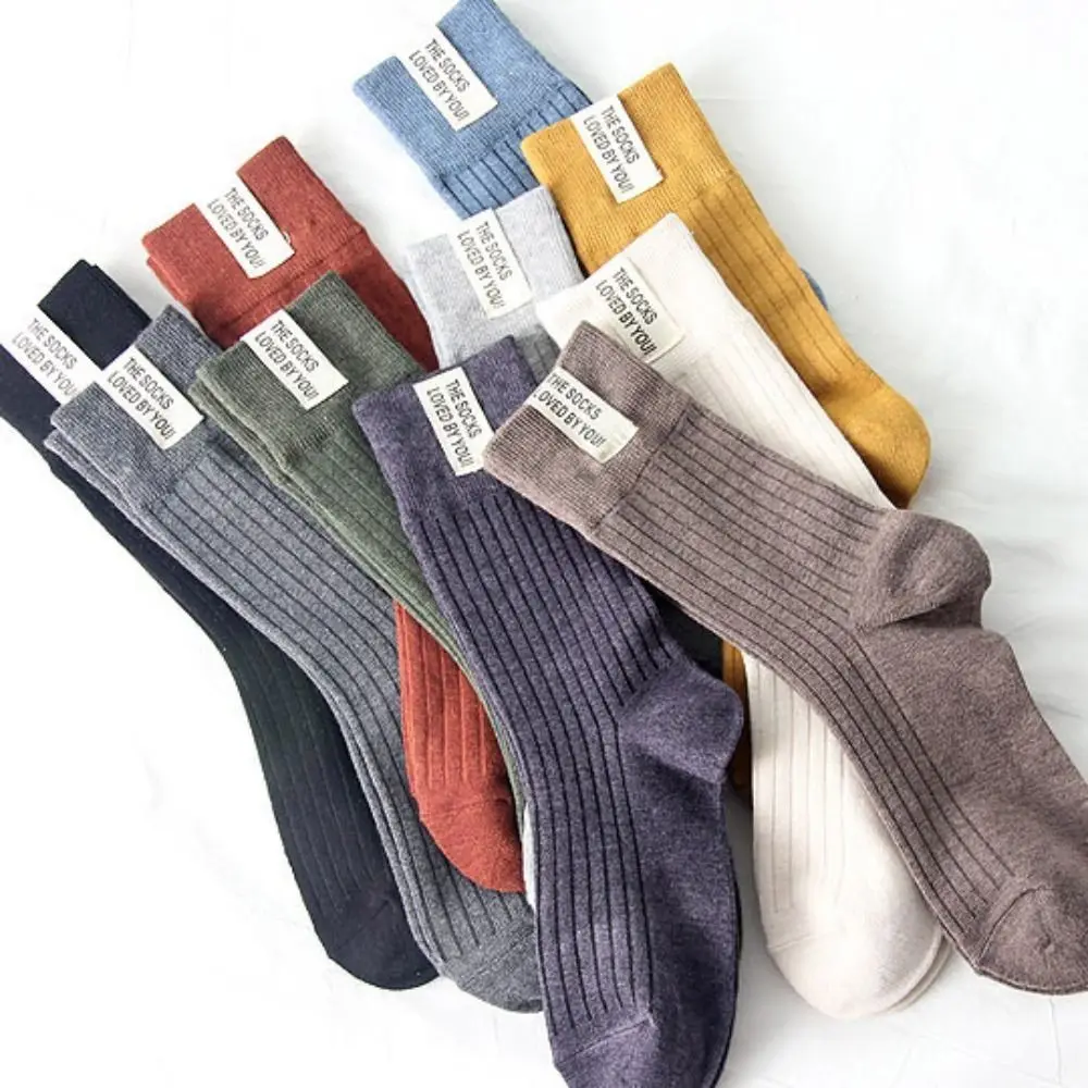 Simple Autumn Streetwear Cotton Solid Color Harajuku Girls Socks Middle Tube Hosiery Korean Style Socks College Style Hosiery