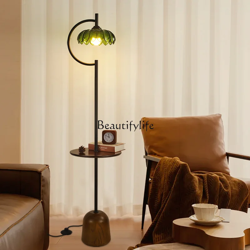 

Medieval retro floor-to-ceiling luminous object living room sofa edge solid wood storage desktop