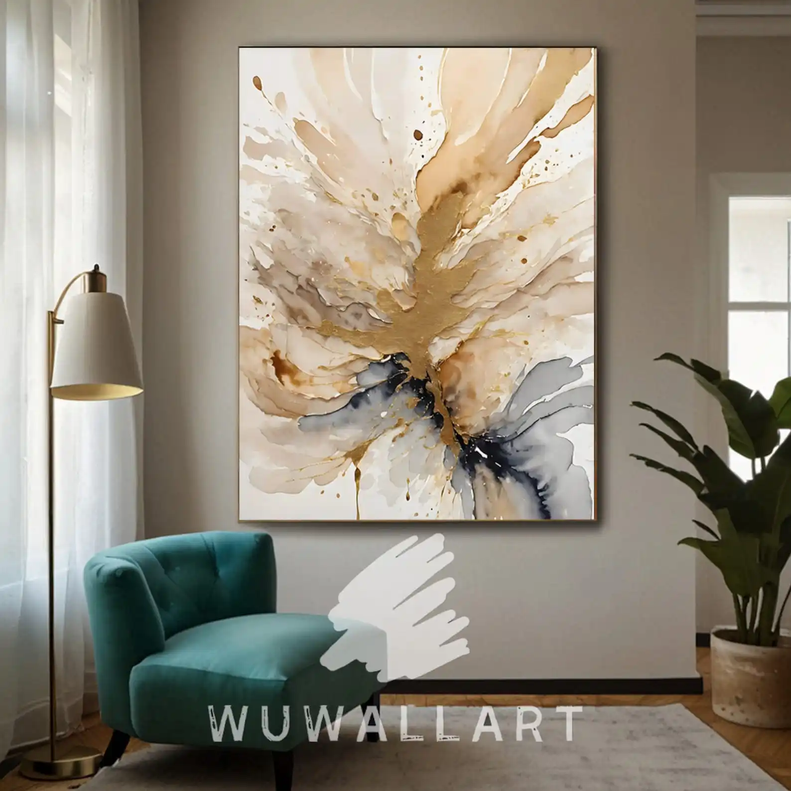 Mhemyo Original Gold Beige Abstract Hand Painted Oil Painting on Canvas Modern Wall Art Neutral Statement Decor For Living Room