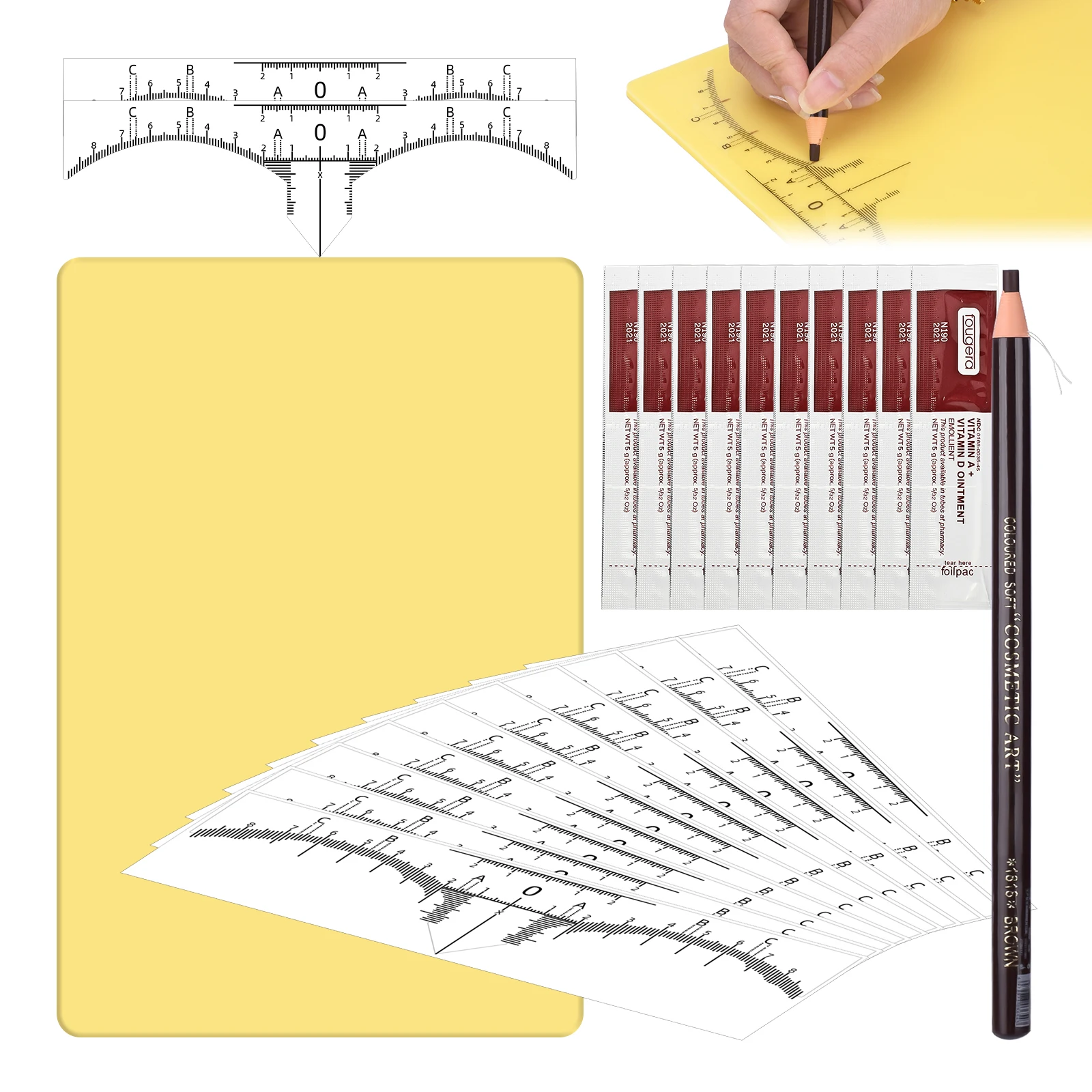 Makeup Microblading Eyebrow Practice Kit Beginner Eyebrow Pencil Sticker False Skin Practice Skins Training Tools