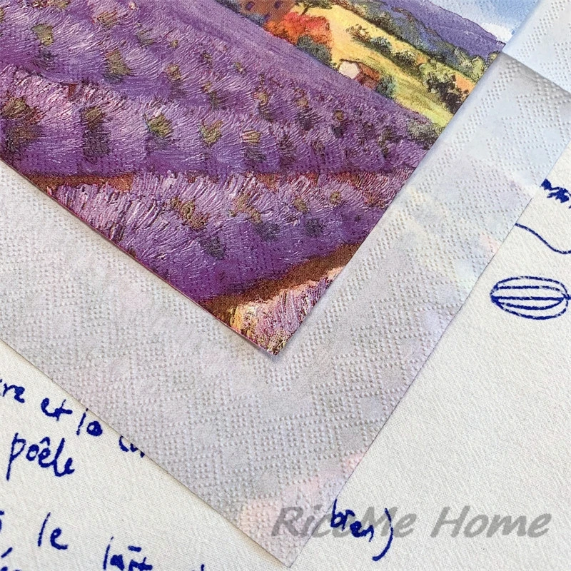 20Pcs/Pack Lavender Retro Countryside Table Decoupage Paper Napkins Vintage Village Napkin Paper Tissue for Party Decor Supplies