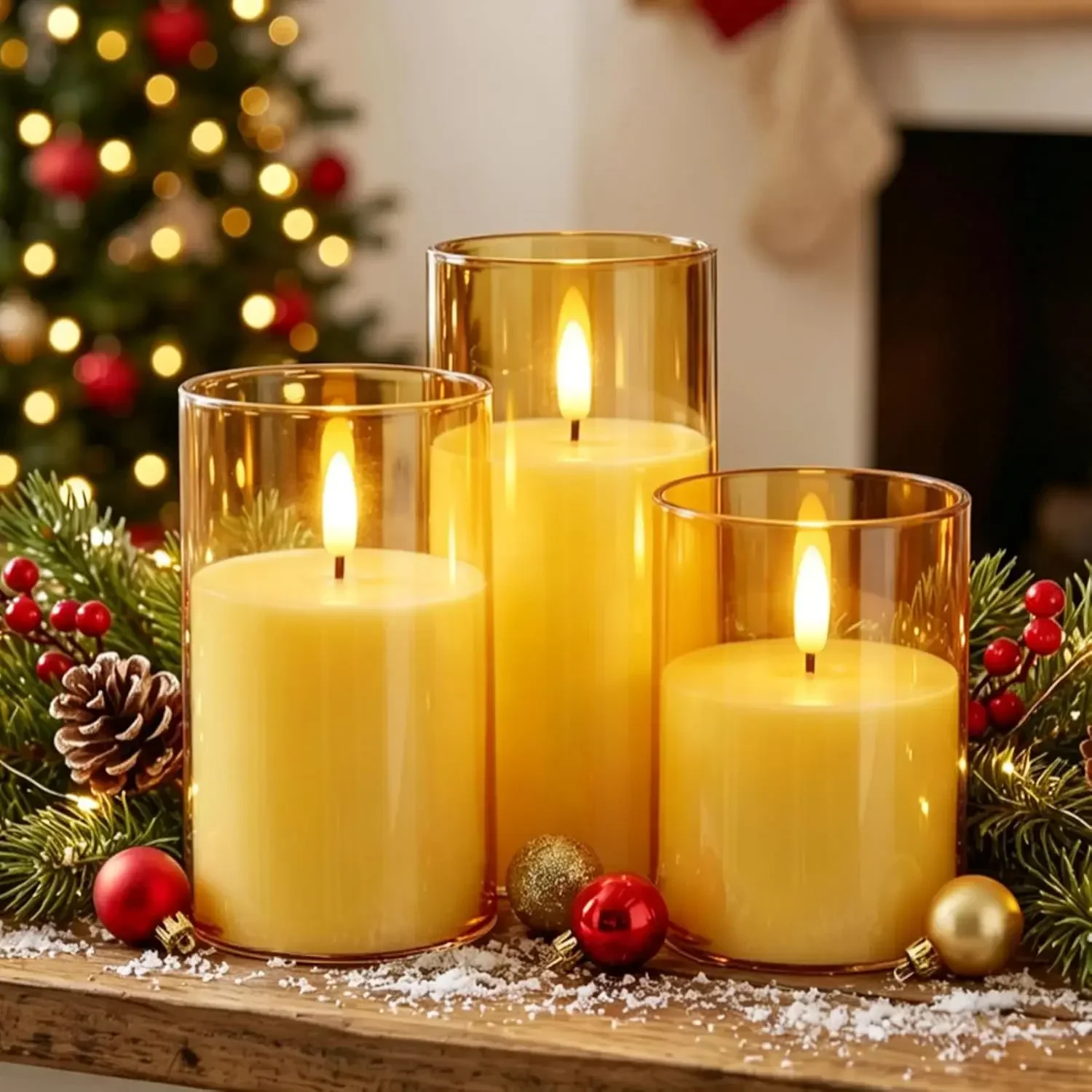 Flameless LED Electronic Candles Complete Set, Decorative Candle Lights for Christmas, Wedding, Party, Tabletop Home Decorations