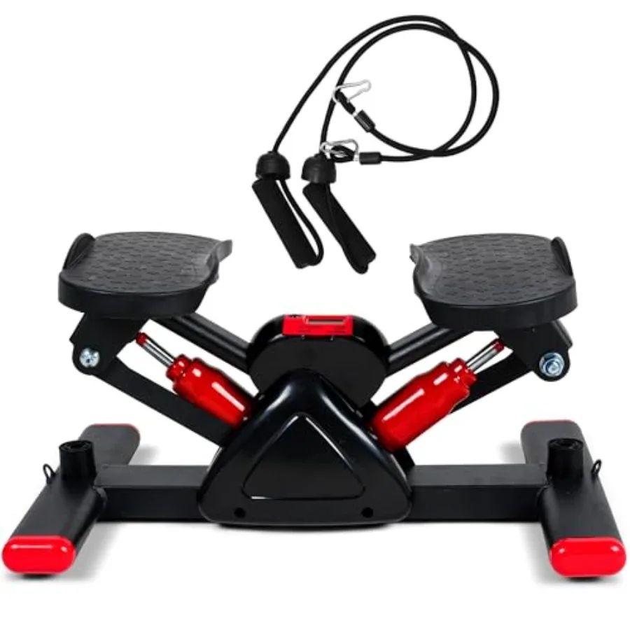 

Home workout stepper with steel frame black finish up-down motion and resistance bands for full-body cardio exercise