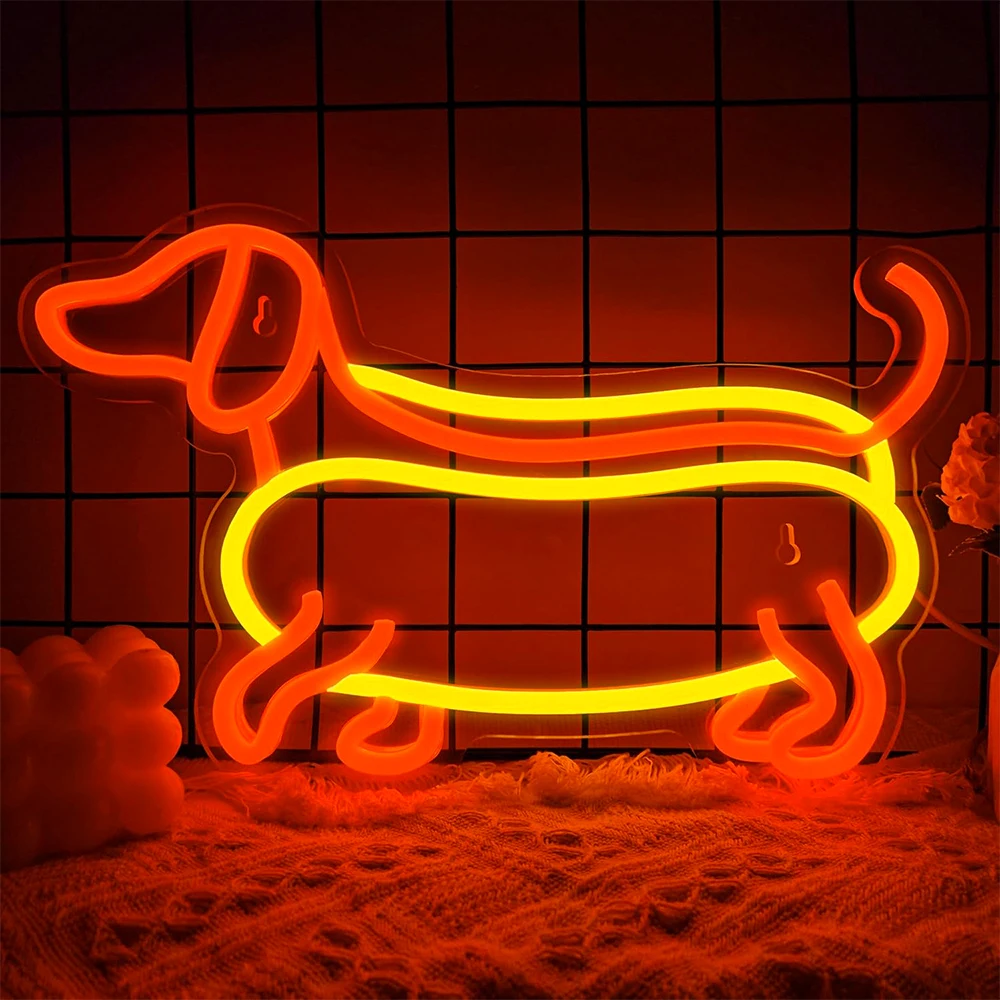 Dachshund Neon Sign For Wall Decor Cute Dog Neon Sign Led Light Up Sign For Pet Shop Bedroom Party Art Wall Dimmable Decor USB