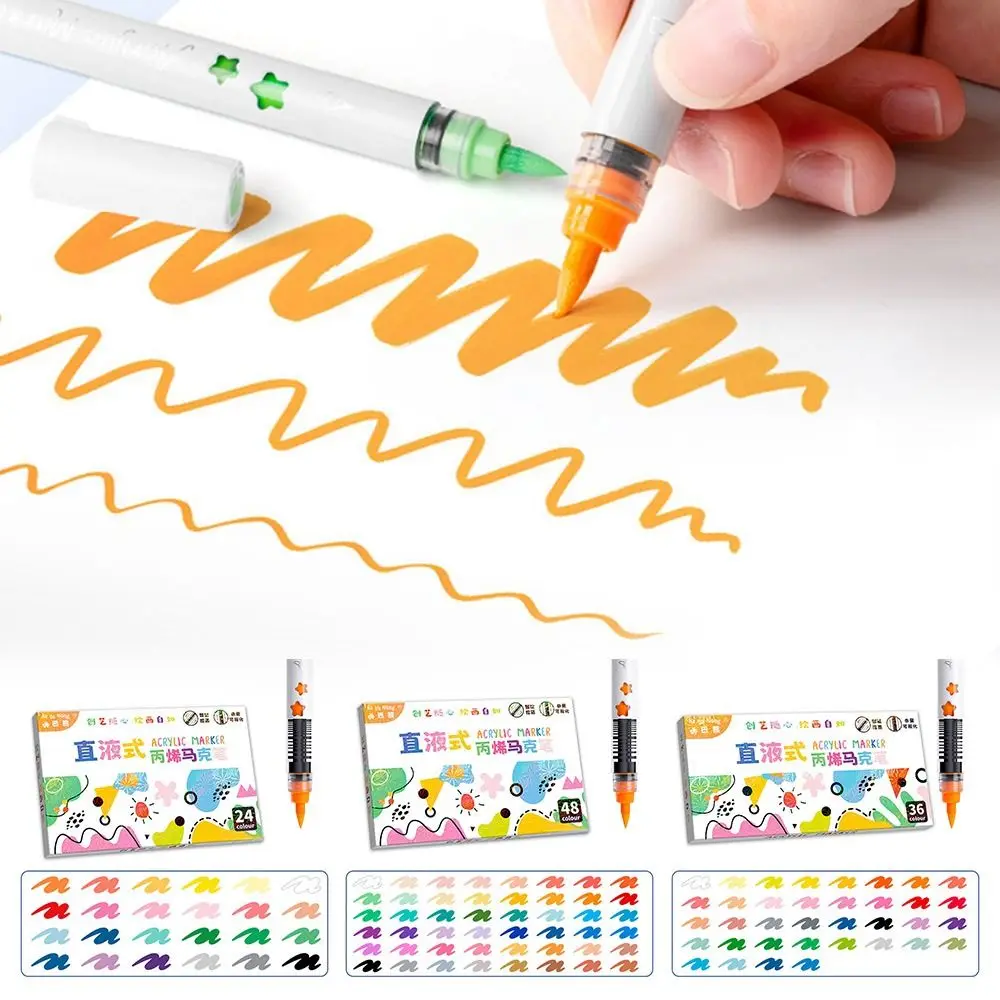 

12/24/36/48Colors Children Acrylic Pen Direct Liquid Waterproof Drawing Painting Pen Stationery Paint Permanent Colour Pen