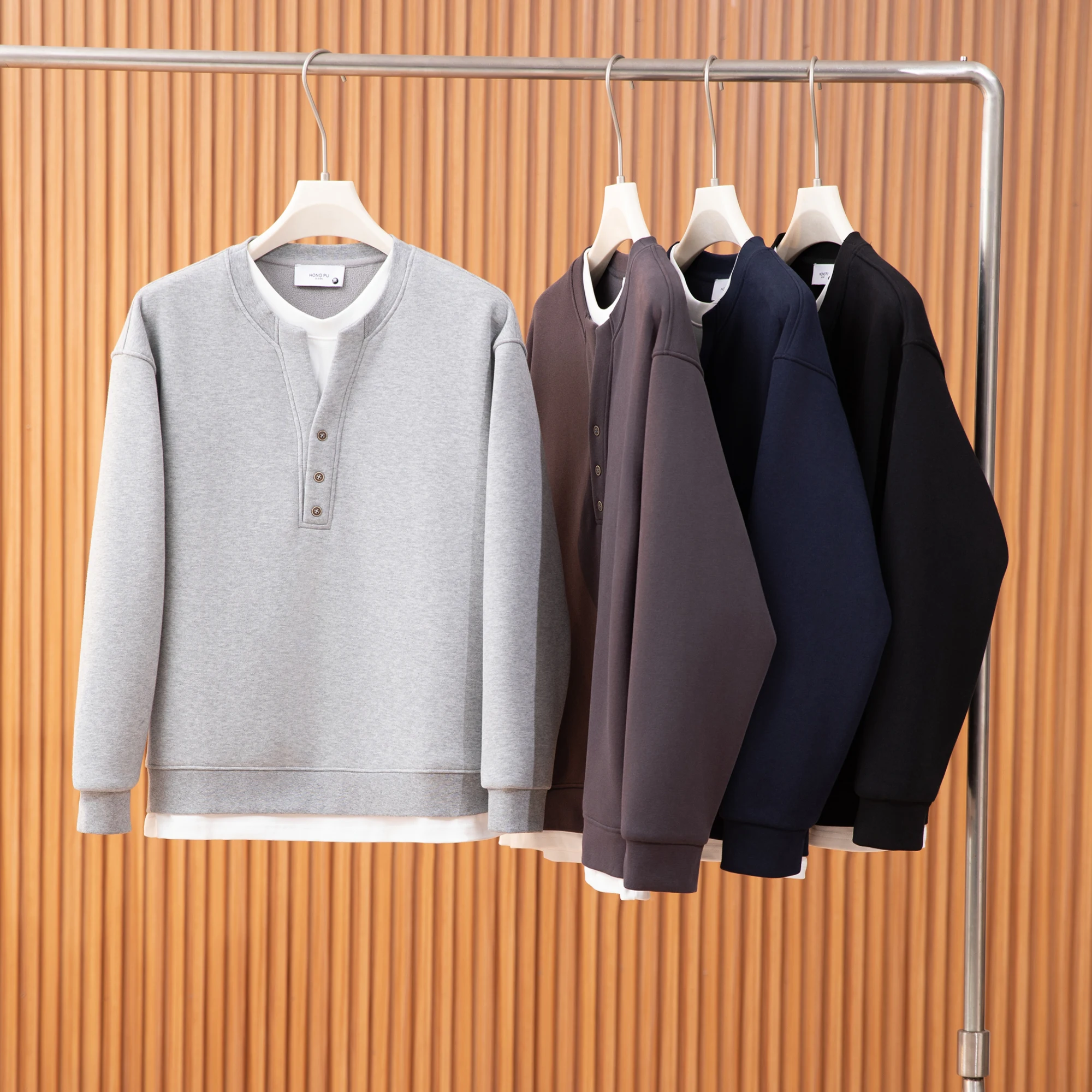 سترة Thiened Fce Retro Henry Collar الشتوية للرجال مكونة من قطعتين مستديرة Ne اللون غير رسمية سترة دافئة ومريحة... #2