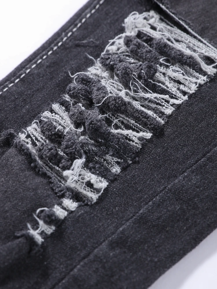 Damskie podarte jeansy na wiosnę 2026, niski stan, obcisłe, z kieszeniami na zamek, czarne, niebieskie spodnie dżinsowe, modne, damskie, styl Y2K, elastyczne, odzież wierzchnia, nowe.