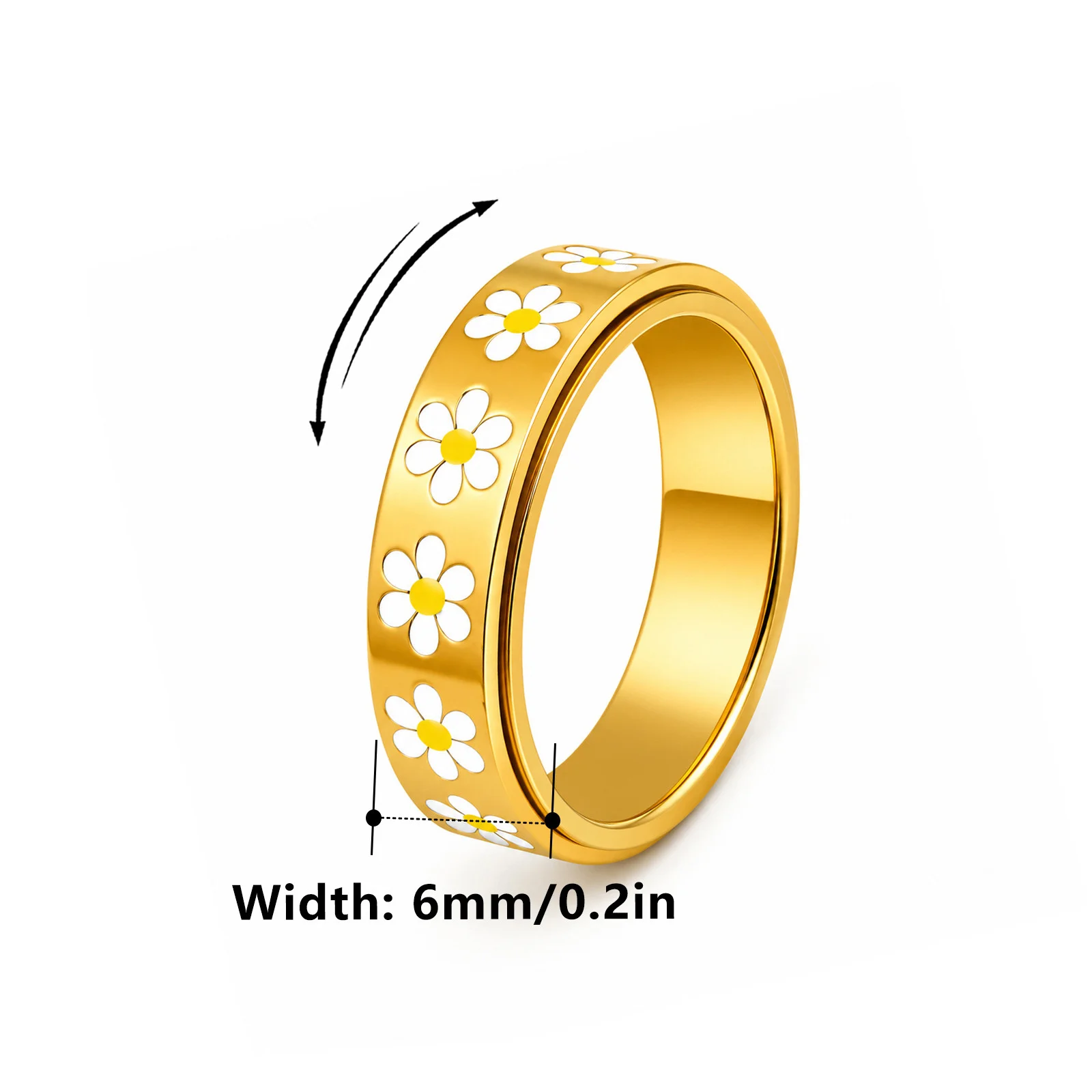 Kissmoon Stainless Steel Rotating Spinner Ring for Women Daisy Finger Rings Fidget Anxiety Stress Relief Jewelry Accessories