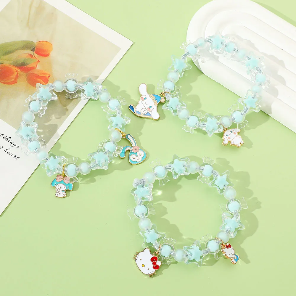 Sanrio Cartoon Anime HelloKitty Bead Bracelet KT Cat Pendant Bracelet for Party Gift Cute Cartoon Figure Meldoy Handmade Pendant