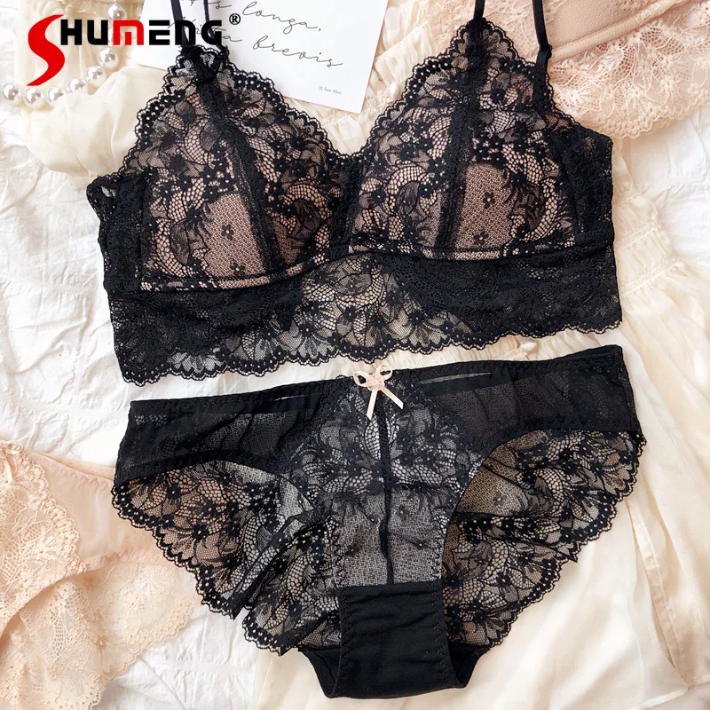 

Беспроводной комплект с бюстгальтером и милой треугольной чашкой, женский французский кружевной полый сексуальный комплект Pure Desire, женское нижнее белье с эффектом пуш-ап, костюмы