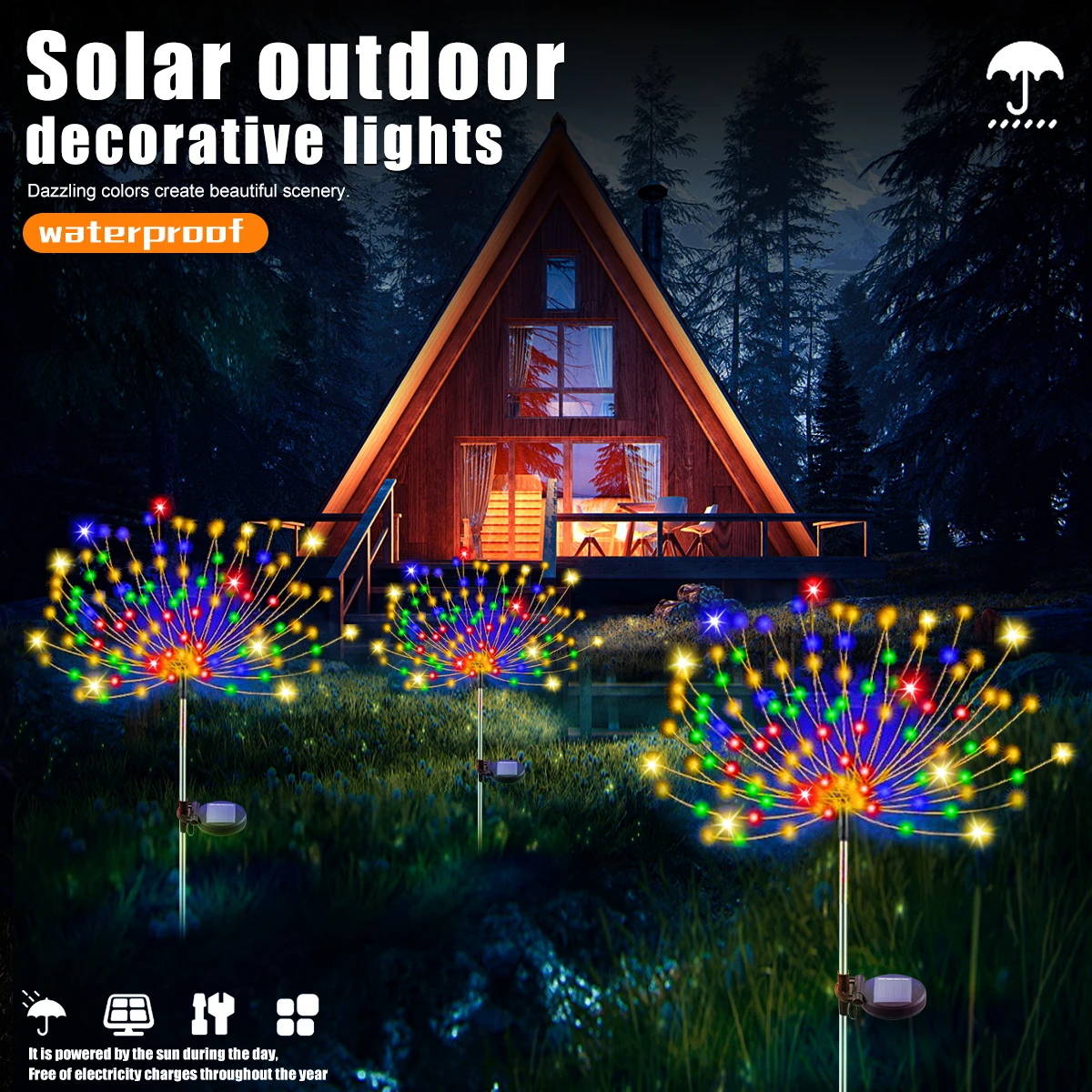 1Packs LED Solar Firework Light 420LEDS Outdoor Waterproof Garden Lights 8 Modes Fairy Lights For Party Pathway Yard DIY Decor