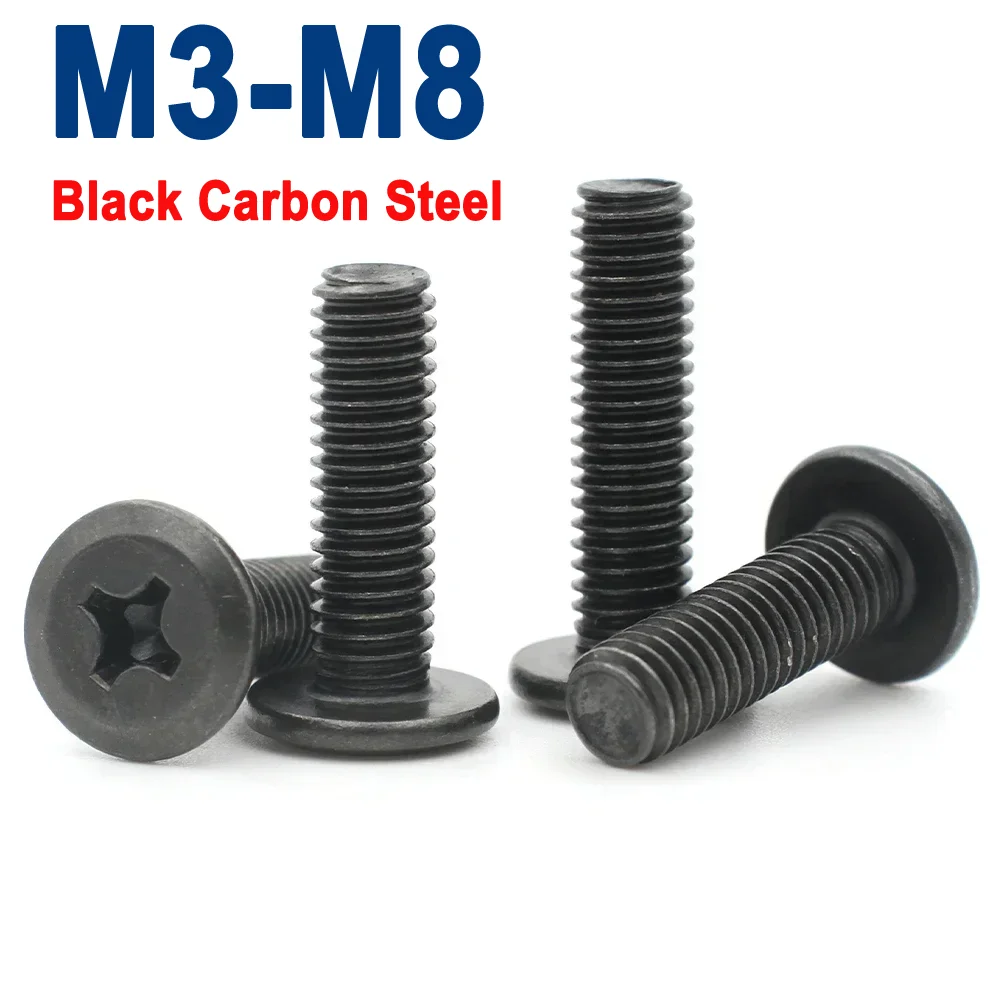 

50-10Pcs M3 M4 M5 M6 M8 CM Black Carbon Steel Cross Recessed Phillips Hypotenuse Flat Head Screw Bolt Down Side Furniture