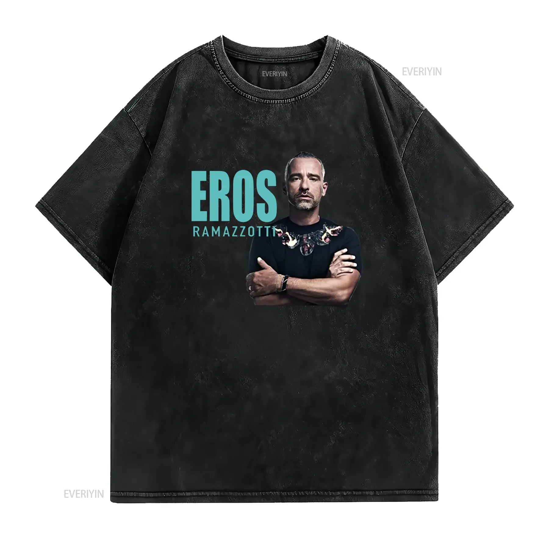 Cool Realistic Eros Ramazzotti Singer Portrait Print Casual Music Fan T Shirt vintage Washed homme Slightly Soft graphic