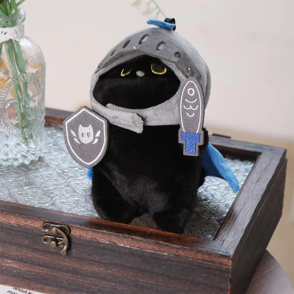 Accompanying Doll Shield Knight Cat Plush Doll Silly Cartoon Cat Plush Toy Cute Soft Black Cat Stuffed Toy Children