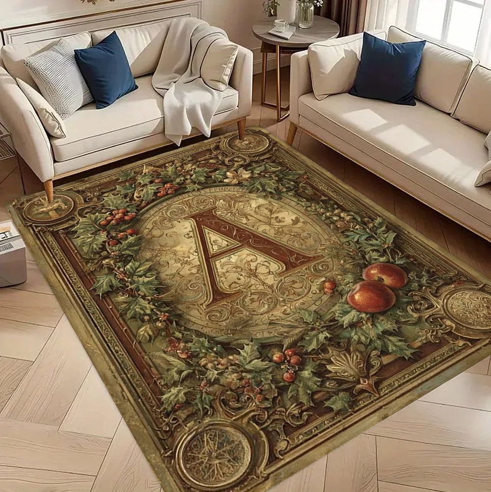 Vintage Botanical Letter Art Pattern Area Rug Illustration Texture Floor Carpet for Living Room Artistic Home Decor Sofa Area