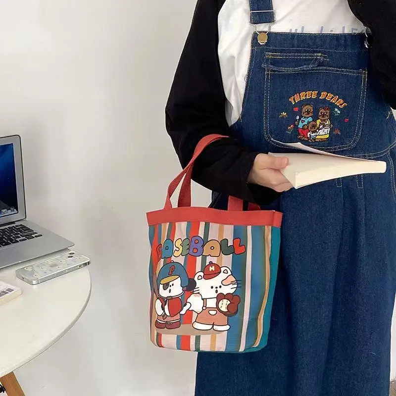 Schattige Illustratie Emmer Draagbare Koreaanse Stijl Meisje Hart Mama Lunch Tas Werk Kleine Tas Kinderen Leuke Graffiti Canvas Tas