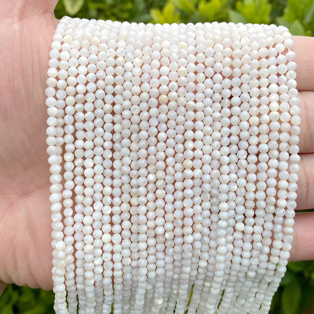 2 3 4 mm natürliche facettierte Muschelperle, winzige runde weiße Muscheln, lose Distanzperlen für Schmuckherstellung, handgefertigtes DIY-Zubehör, 36 cm