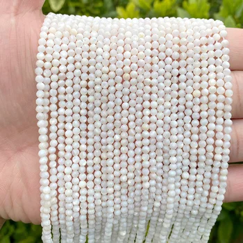 2 3 4 mm natürliche facettierte Muschelperle, winzige runde weiße Muscheln, lose Distanzperlen für Schmuckherstellung, handgefertigtes DIY-Zubehör, 36 cm