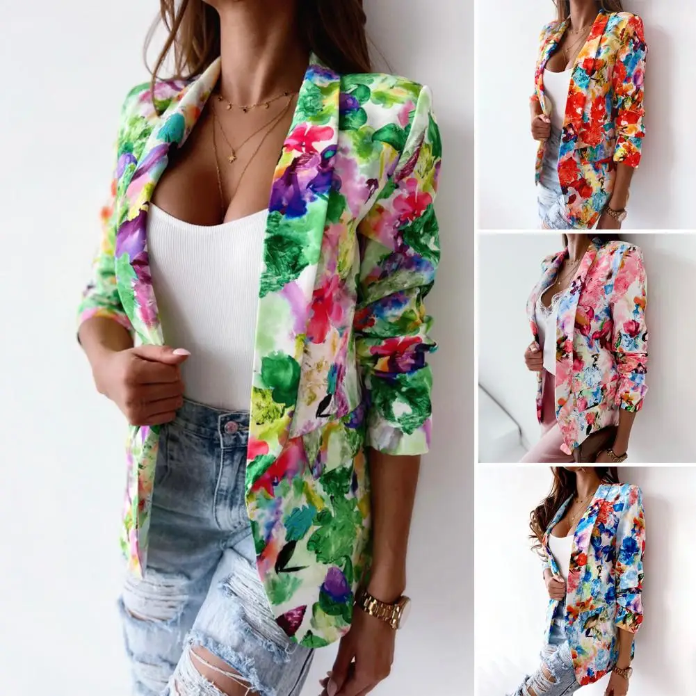 Suit Coat  Popular Slim-fitting Flower Pattern Blazer  Women Cardigan Blazer