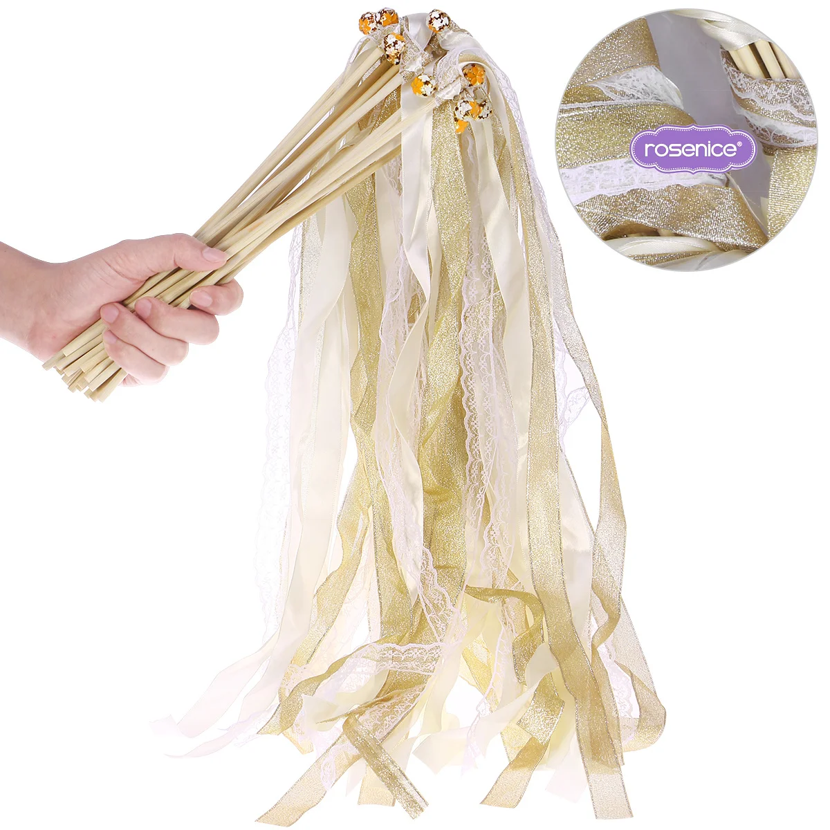 

20Pcs Bell Wedding Ribbon Wands for Ceremony Reception Party Favors Fairy Sticks with Colorful Ribbons Random Bell