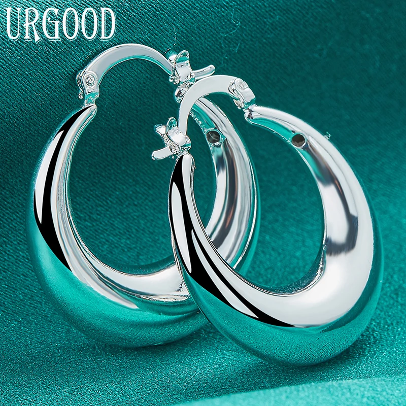 

925 Sterling Silver Solid U Smooth Circle Hoop Earrings For Women Party Engagement Wedding Fashion Jewelry Gift