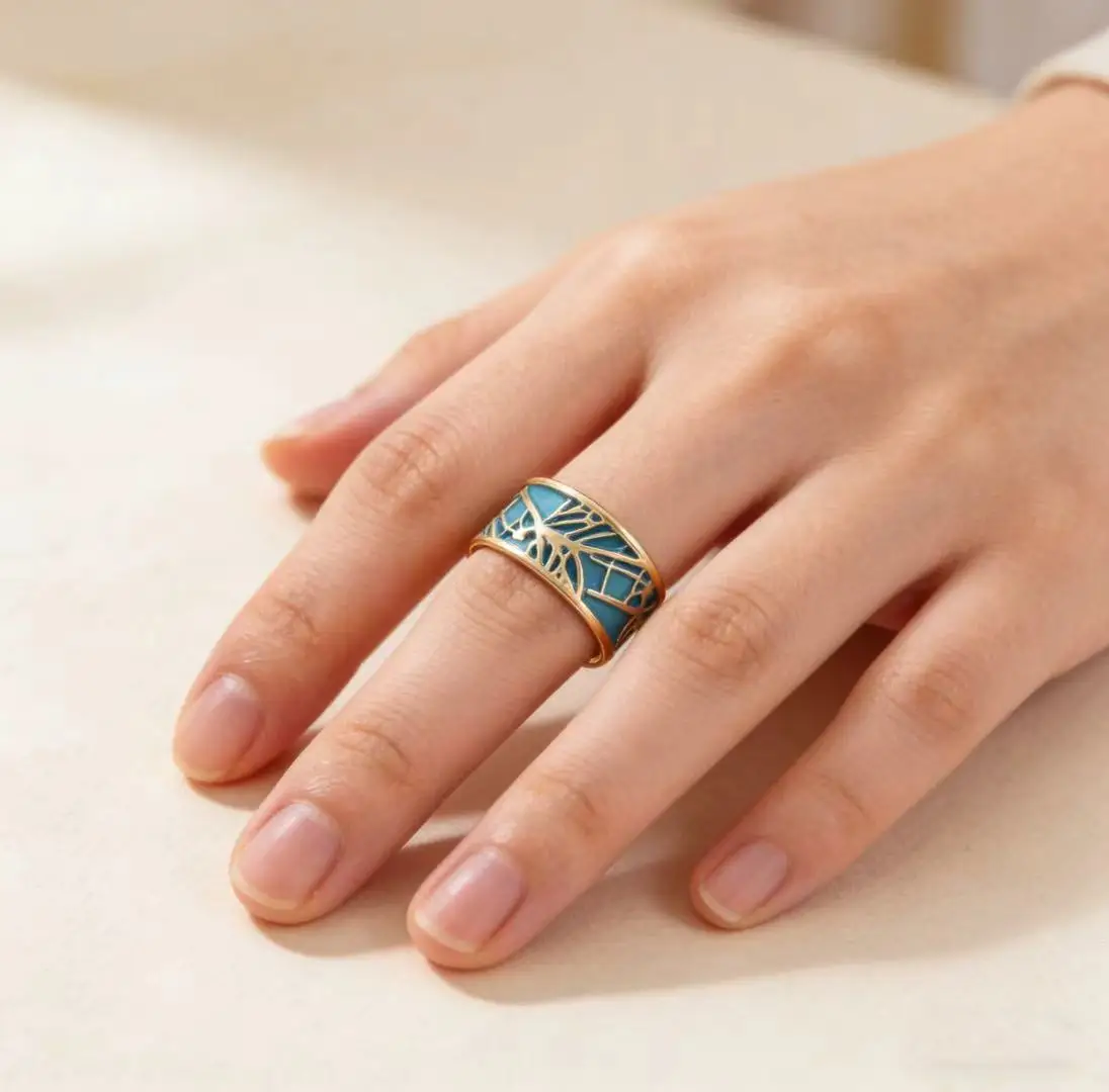 New Fashion Jewelry, Chinese Style Floral Ring, Oil-Dropped Blue and White Porcelain Design Women's Ring