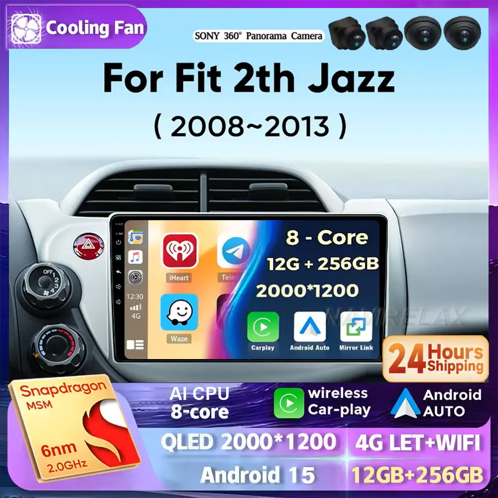 

Android 15 Car Stereo Radio Multimedia Wireless Carplay Android Auto For HONDA FIT JAZZ 2008 2009 2010 2011 2012 2013 AUto BT 4G