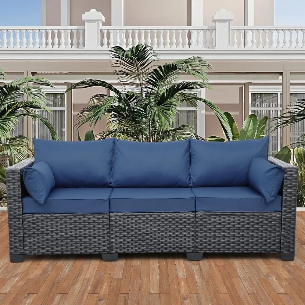 

Garden Furniture Set, 3-Seat Outdoor Rattan Sofa Patio Couch Black PE Wicker Loveseat Seating Furniture w/Washable Cushions