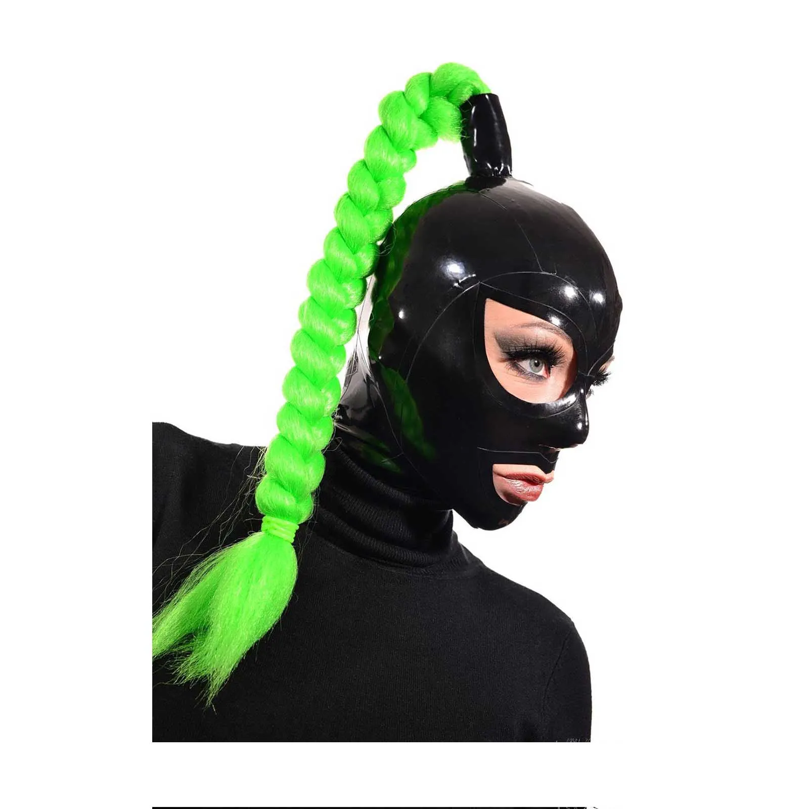 

MONNIK Ladies Latex Hood Sexy Mask Ponytail Tube Fetish for Catsuit Cosplay Clubwear Party Halloween Costume