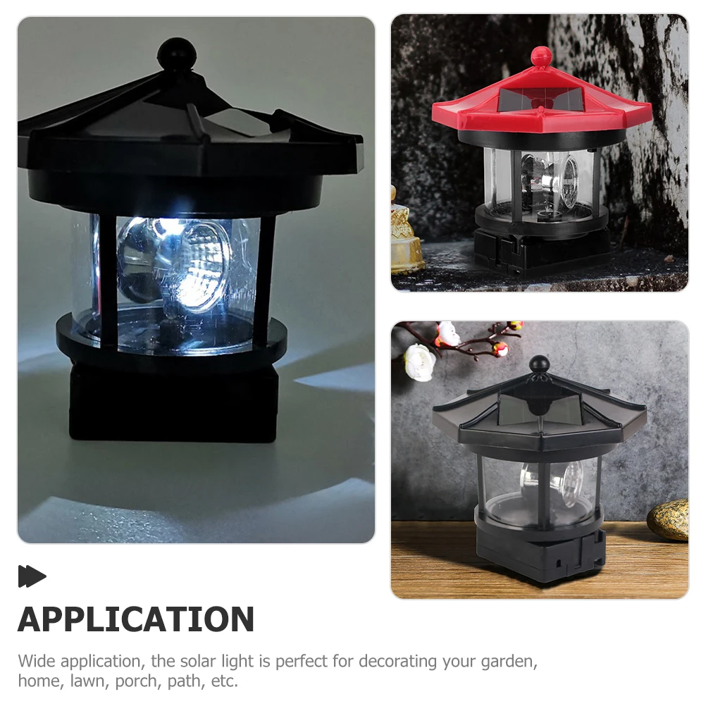 

2 Pcs Solar Light Tower outside Lights Rotatable Lamp Lighthouse Rotating Garden Yard Ornament Powered Outdoor Resin Led