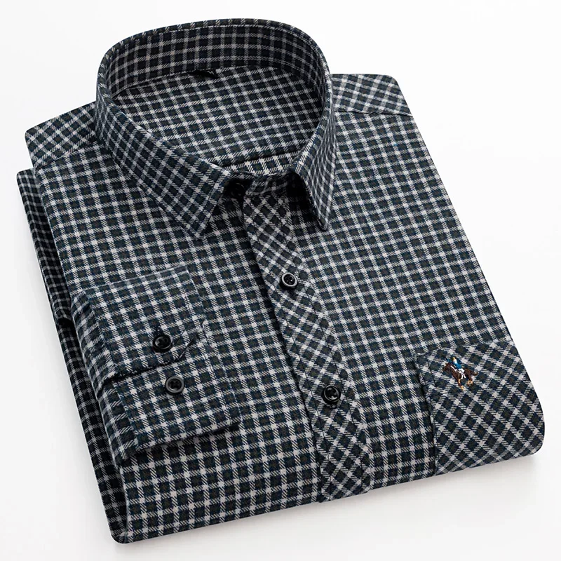 Men\'s Flannel Shirts Cotton Plaid Long Sleeve Casual Vintage Men Clothes Winter Daily Large Size Business Smart Dress Shirts