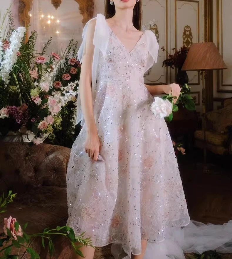 White Sequin Embroidery Mesh Dress Women V-neck Sleeveless Summer Vestidos Bodycon Streetwear Chic Elegant Cloth Lady